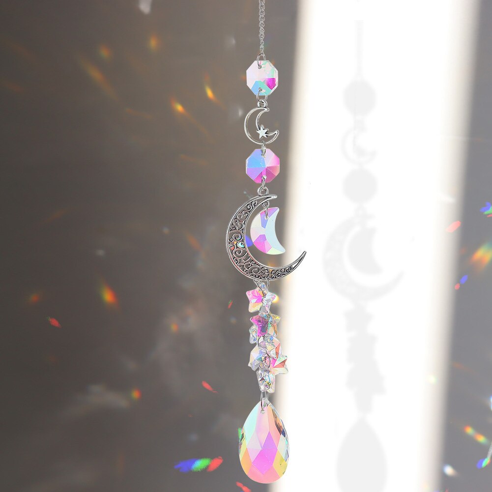 Sun catcher Crystal Moon campanelli eolici prismi diamantati appeso luce Catcher arcobaleno fai tende da finestra pendente decorazioni per la casa