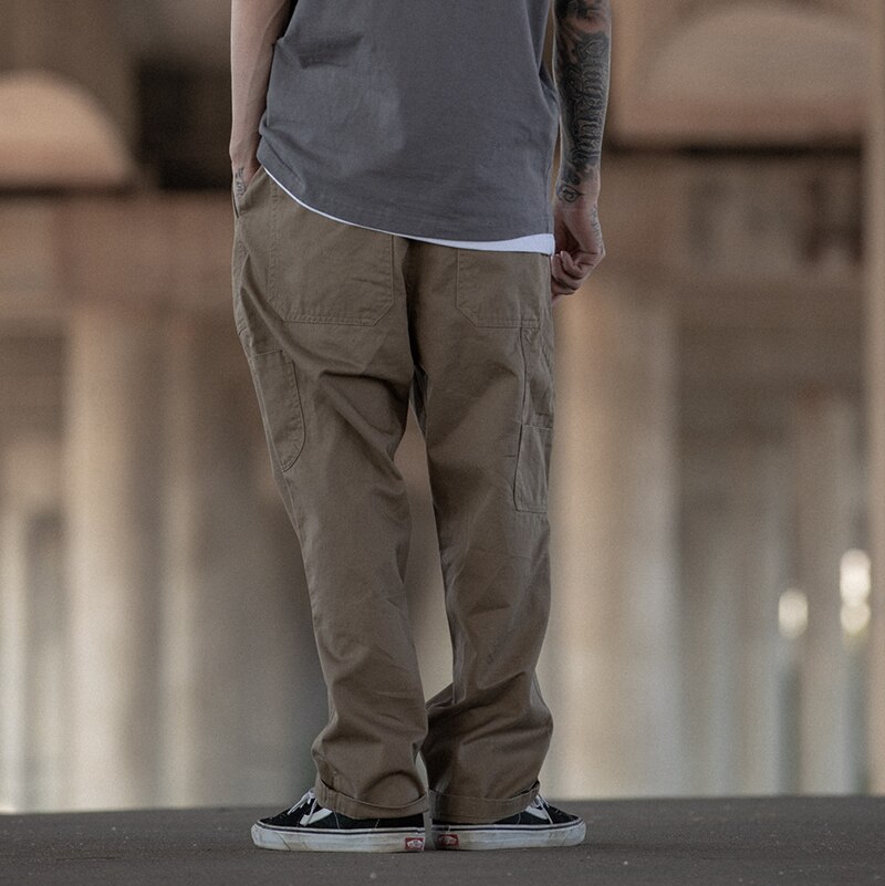 Cargobukser med flere lommer mænd streetwear løse lige afslappede baggy pants herre lærredsbukser med brede ben arbejdsbukser