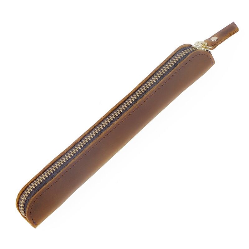 Handgemaakte leren etui vintage retro rits vulpen kwasten etui school kantoorbenodigdheden: Miljard