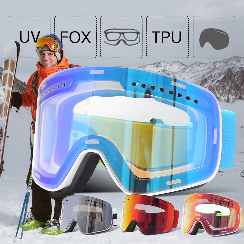 Gafas de esquí de doble capa, de lentes, gafas de invierno para nieve, deportes, Snowboard, protección UV antiniebla, máscara de esquí para adultos, imán