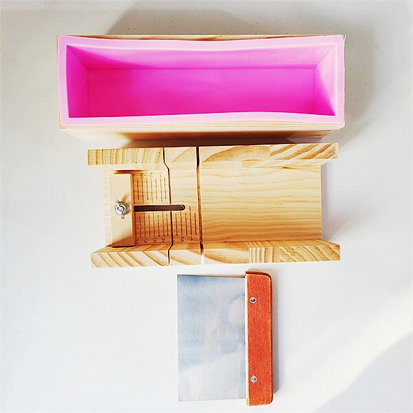 3pcs/set DIY Soap Kits Soaps Making Tool include Wood Cutting Box+1200ml Silicone Mold+Straight Blade Manual Soap Supplies: Set B-1