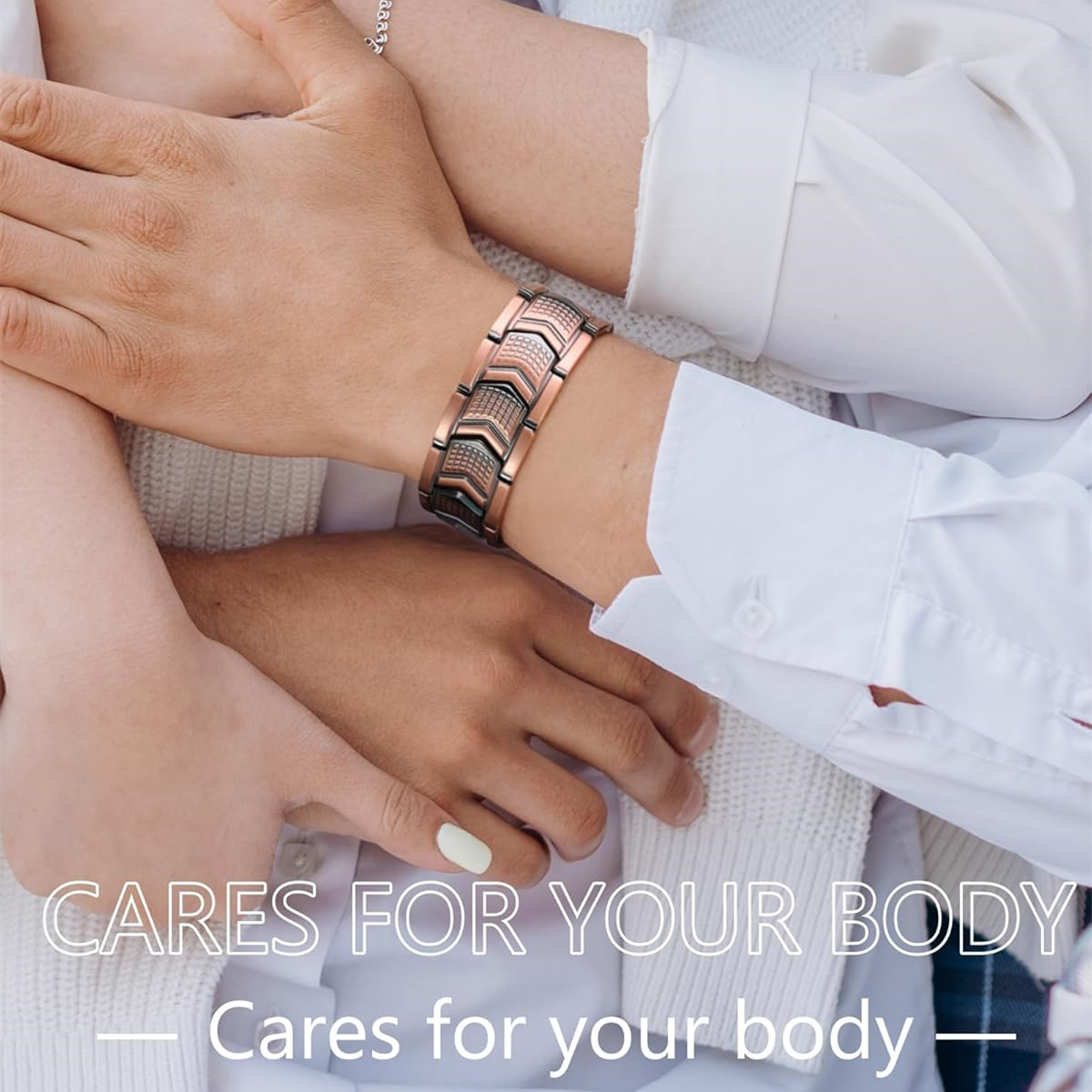 ARADOO koperen armband voor heren titanium staal 3x sterkte magnetische premium vouwsluiting armbanden