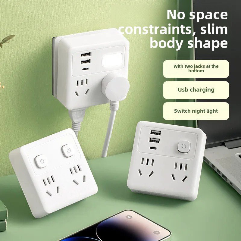Multi-Functional USB Night Light Socket Converter 86 Type Plug Board One To Multiple Hole Plug Adapter Wall And Floor Wiring