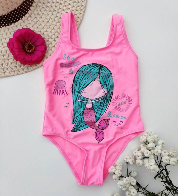 Girls Little Mermaid Swimsuit 2~8Year Baby Girls One Piece Bathing Suit Kids Girls Float Swimsuit Cute Cartoon