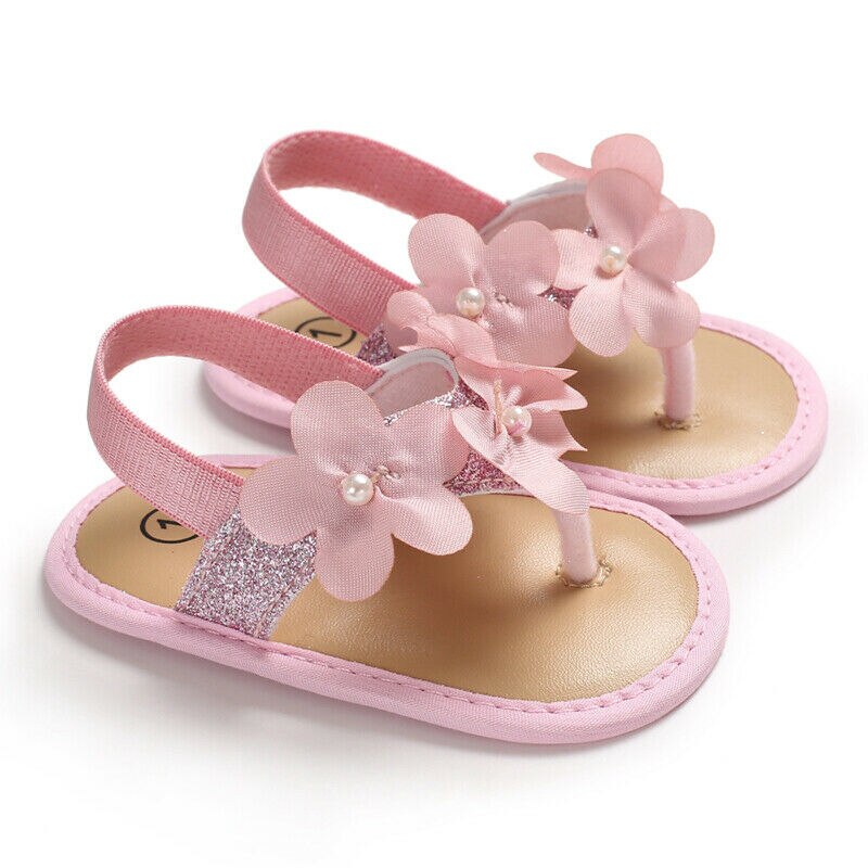 2019 Sapatas Das Meninas Do Bebê Floral Linda Princesa Flor Sandálias Romanas Plana Não-Escorregar Sneakers Sola Macia Bebê Recém-nascido: Rosa / 12