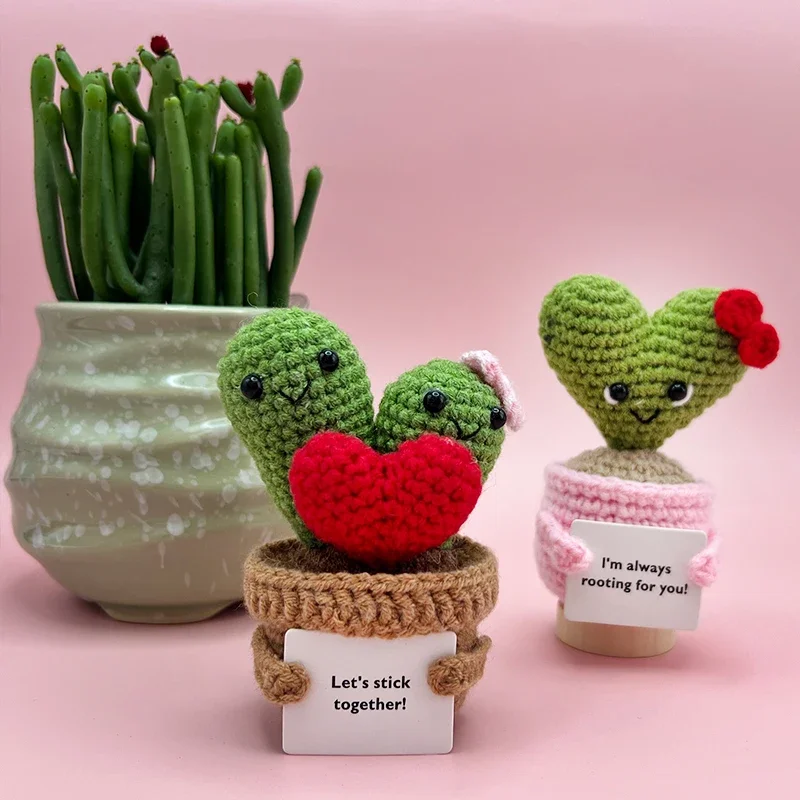 Mini lindas flores de ganchillo, rosas de Cactus hechas a mano, plantas en macetas, ramos hechos a mano, decoraciones de escritorio para el hogar