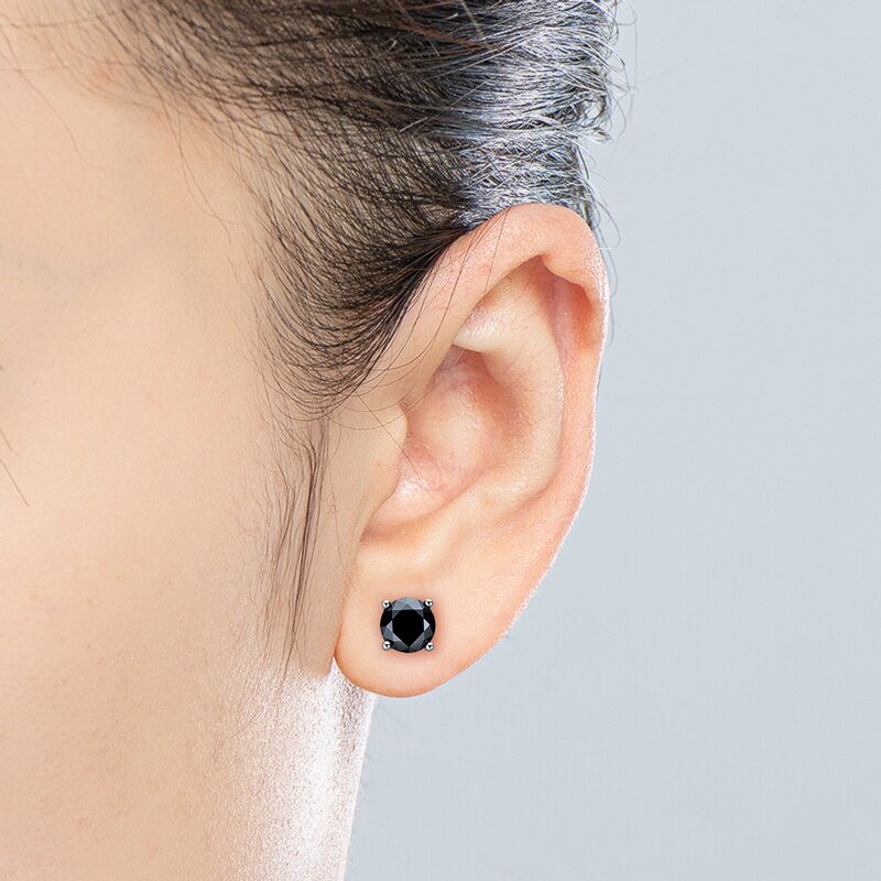 Iogou 925 prata esterlina 2.0cttw corte redondo preto moissanite brincos do parafuso prisioneiro clássico simples brincos para presente de jóias femininas