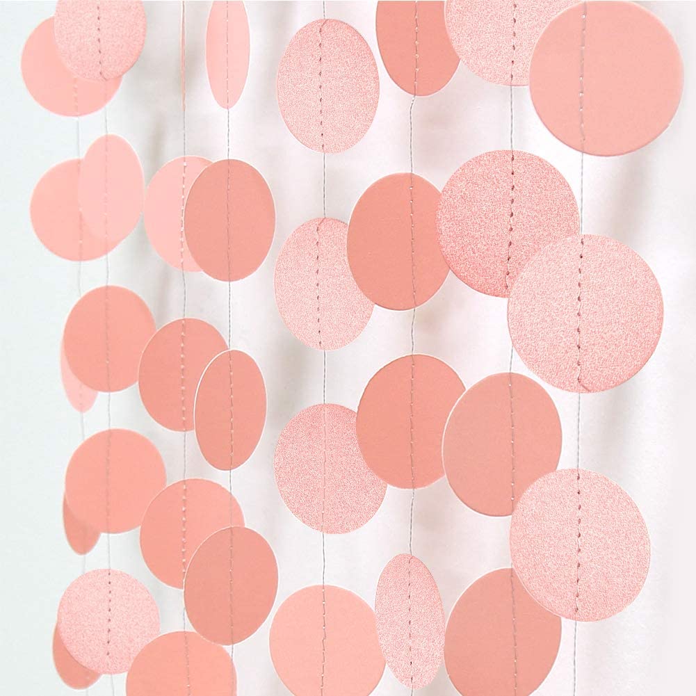 Glossy Light Pink Circle Paper Garlands Peach Polka Dot Streamer Girl Birthday Decorations Wedding Baby Bridal Shower Engagement