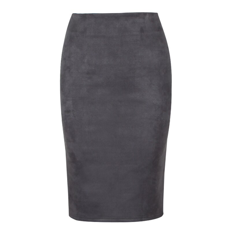 Faldas de mujer, falda de tubo de Color sólido de gamuza, faldas elásticas gruesas con abertura de gamuza Vintage ceñidas de cintura alta para Otoño e Invierno: L / Gris