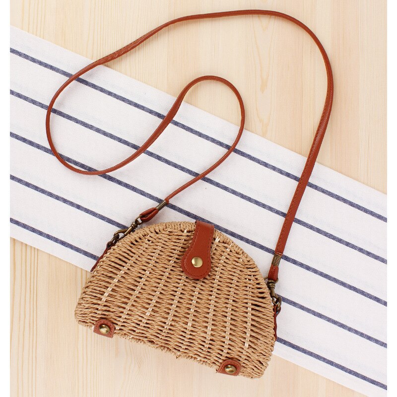 Small Fresh Messenger Woven Bag Beach Bag Sen Semi-circular Straw Woven Bag Vacation Photo Female Bag Handbags for Women