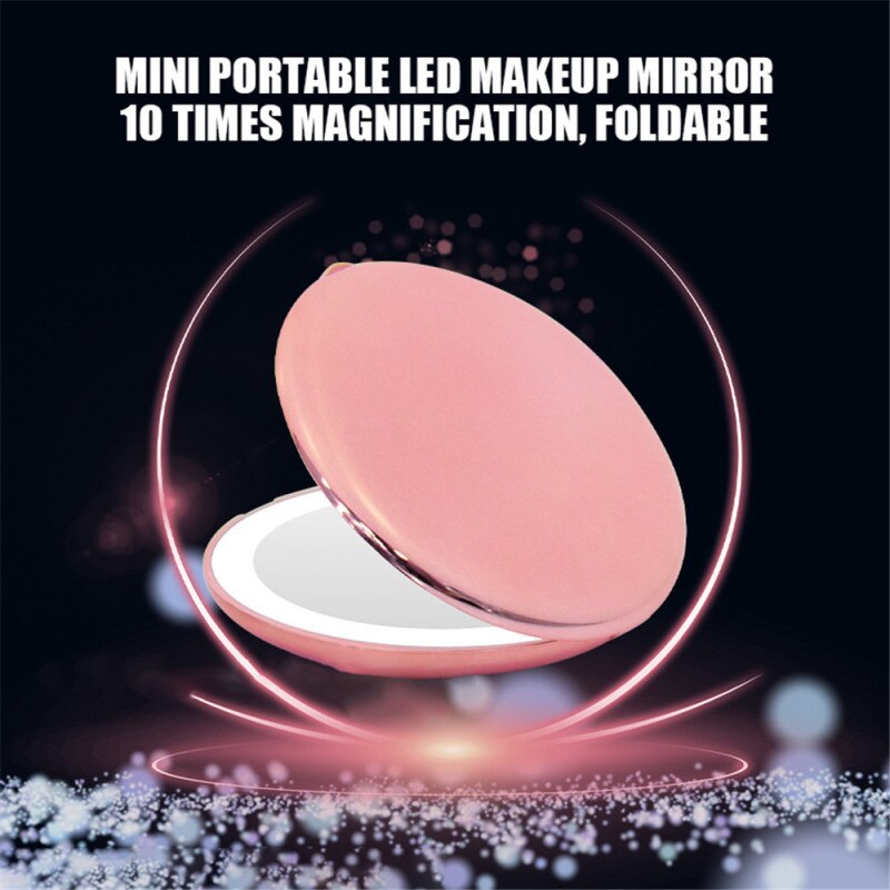 Mini Draagbare Led Make-Up Spiegel 10X Vergroten Hand Hold Opvouwbare 12 Leds Pocket Make-Up Spiegel Licht Schoonheid Cosmetische Tool