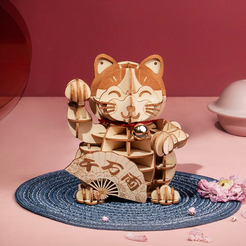 Robotime Lucky Cat Model 3D Houten Puzzel Gamestoys Voor Kinderen Kinderen Meisjes