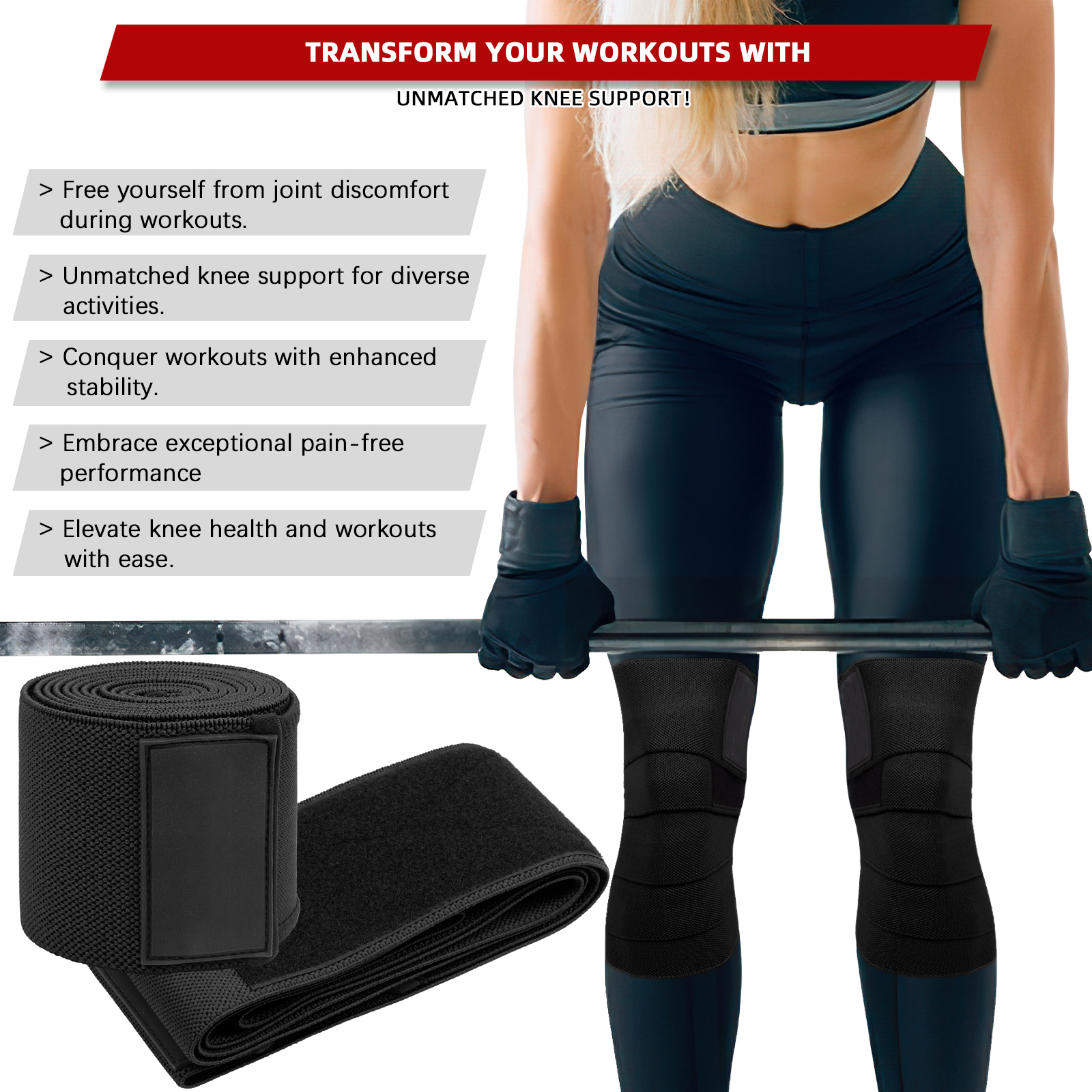 Weight Lifting Knee Wraps Support for Squatting Powerlifting Knee Straps Sleeves Cross Training Sport Protection