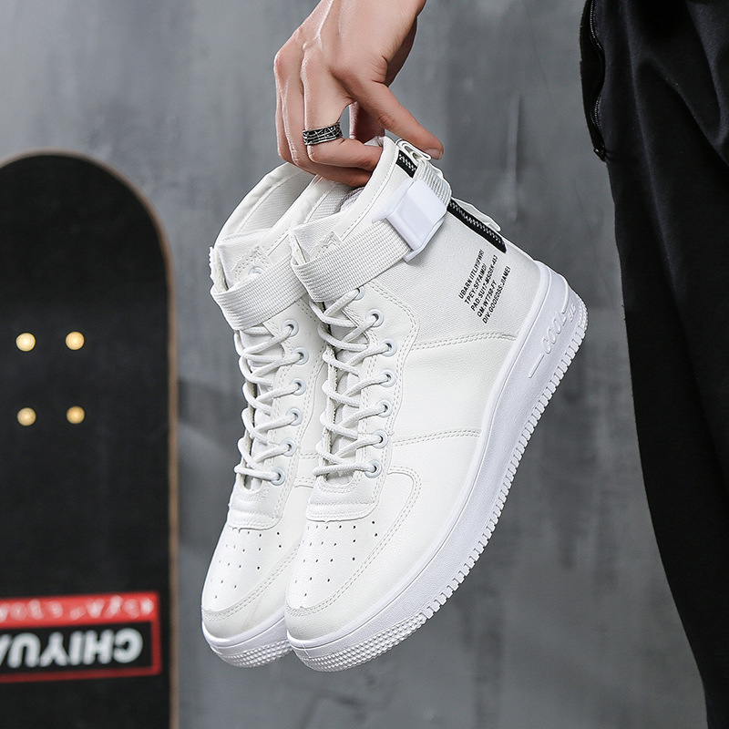 Högtoppade herrsneakers skateboardskor sportskor män fritidssneakers hip hop skor street sneakers chaussure homme: Vit / 8.5