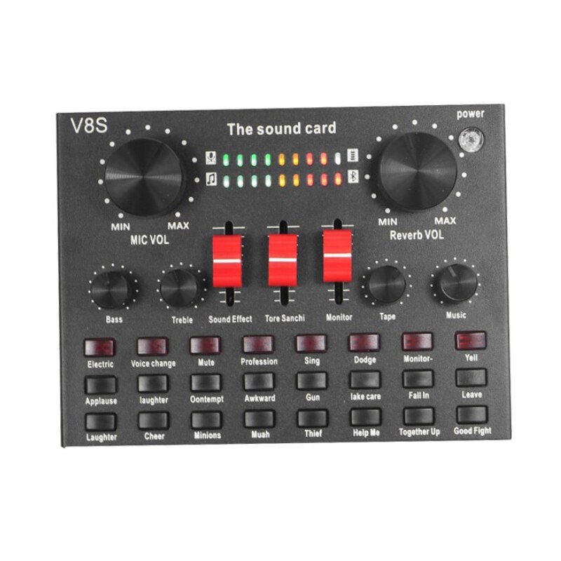 V8S Microfoon Mixer Audio Condensator Geluidskaart Live-uitzending Usb Interface Audio Usb Bluetooth Opname Professionele Game
