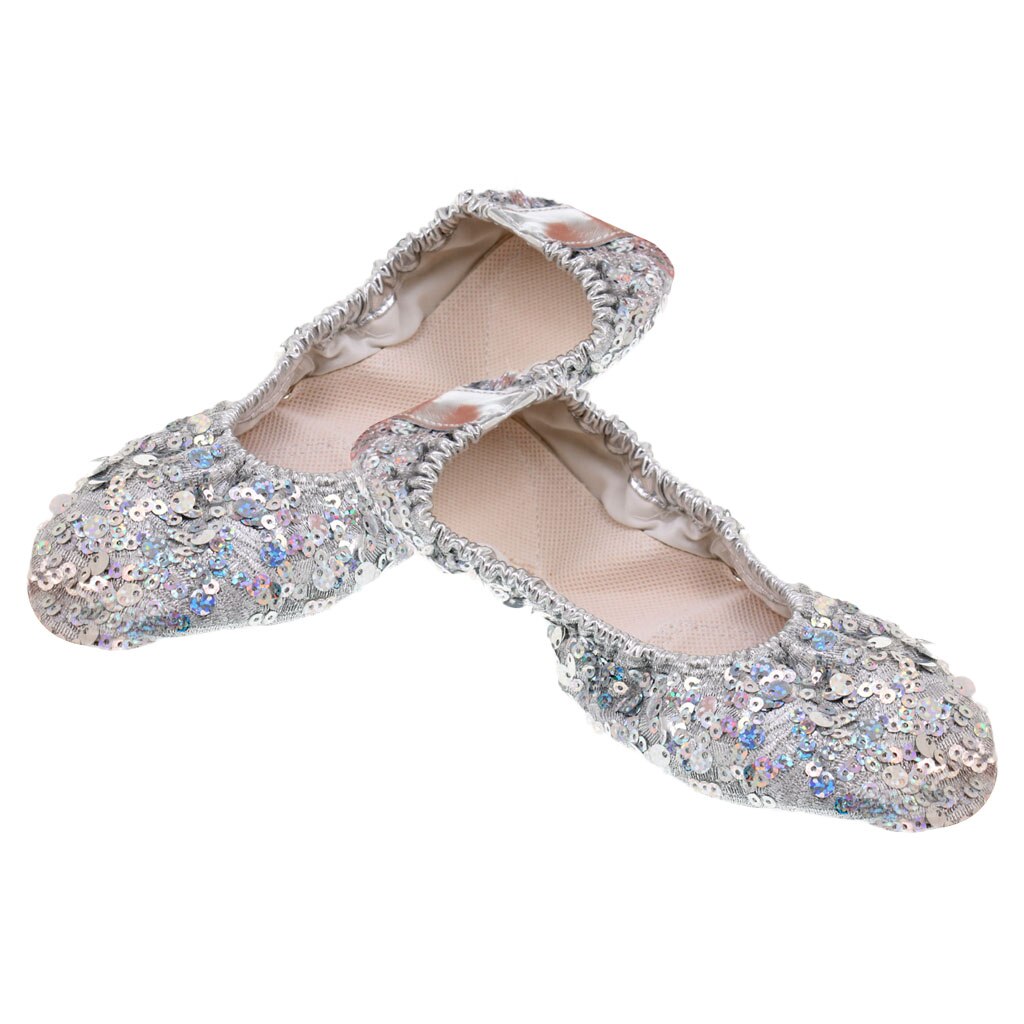 PU Leather Belly Dance Shoes Wear-resistant Yoga Shoes For Adult Children: Silver XL