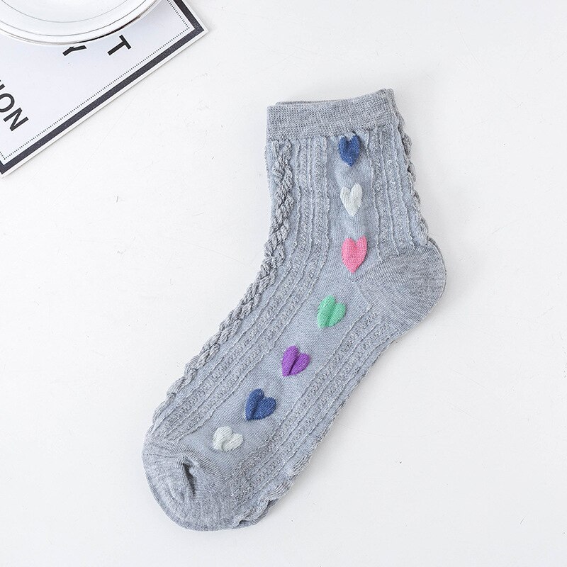 1 par de novas meias de coração bonito feminino curto kawaii listrado estudante meias cor sólida vermelho coração meias esportivas socks socks socks socks: hui-love-zhong