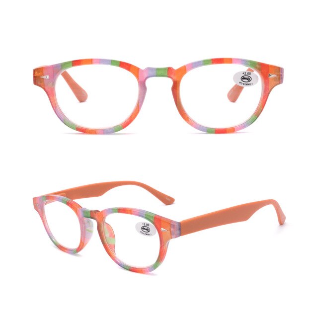 Gafas de lectura a la para hombres y mujeres, lentes de lectura de cristal cuadradas para presbicia, dioptrías de marco a rayas coloridas + 1,5 + 2,5 + 3,0: +200 / C3orange
