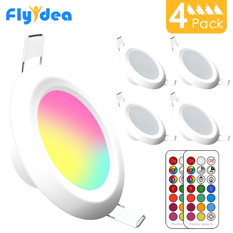 Led rund downlight 7w rgbw led tak flerfärgad dimbar infälld spotlight infraröd styrenhet färgskiftande  ac 110v/220v