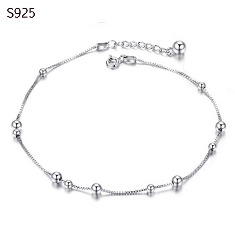 Echt Echt Puur Massief 925 Sterling Zilveren Enkelbanden Voor Vrouwen Strand Sieraden Bohemian Ronde Bal Kralen Vrouwelijke Voet Enkelband Ketting