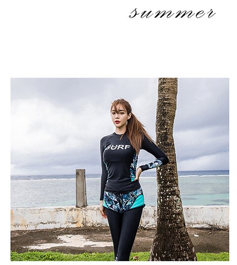 Nyeste meiyier par matchende mænd og kvinder rashguard langærmet svømmetøj bukser shorts surfdragt til elskere: Kvinder / Xl