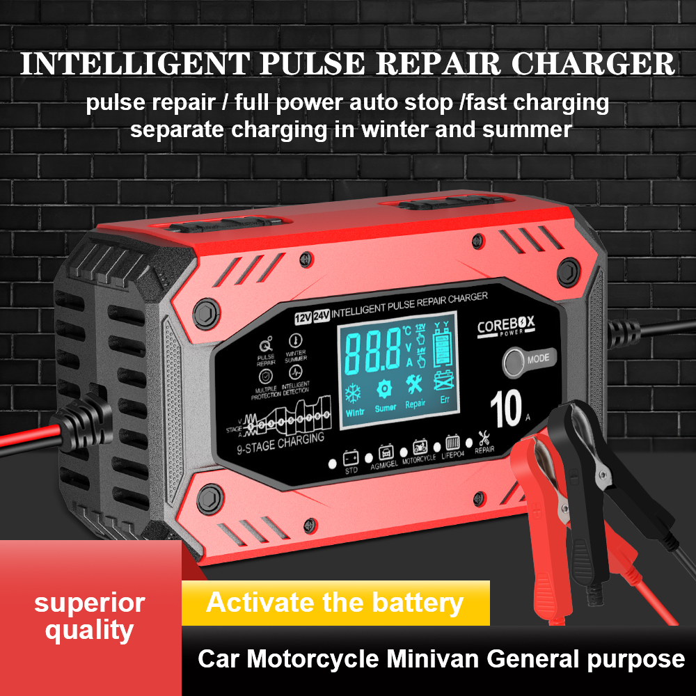 Dispositivos de carga de batería para automóviles y motocicletas Cargador de batería automotriz Mantenimiento inteligente AGM de batería de plomo ácido 12V 10A