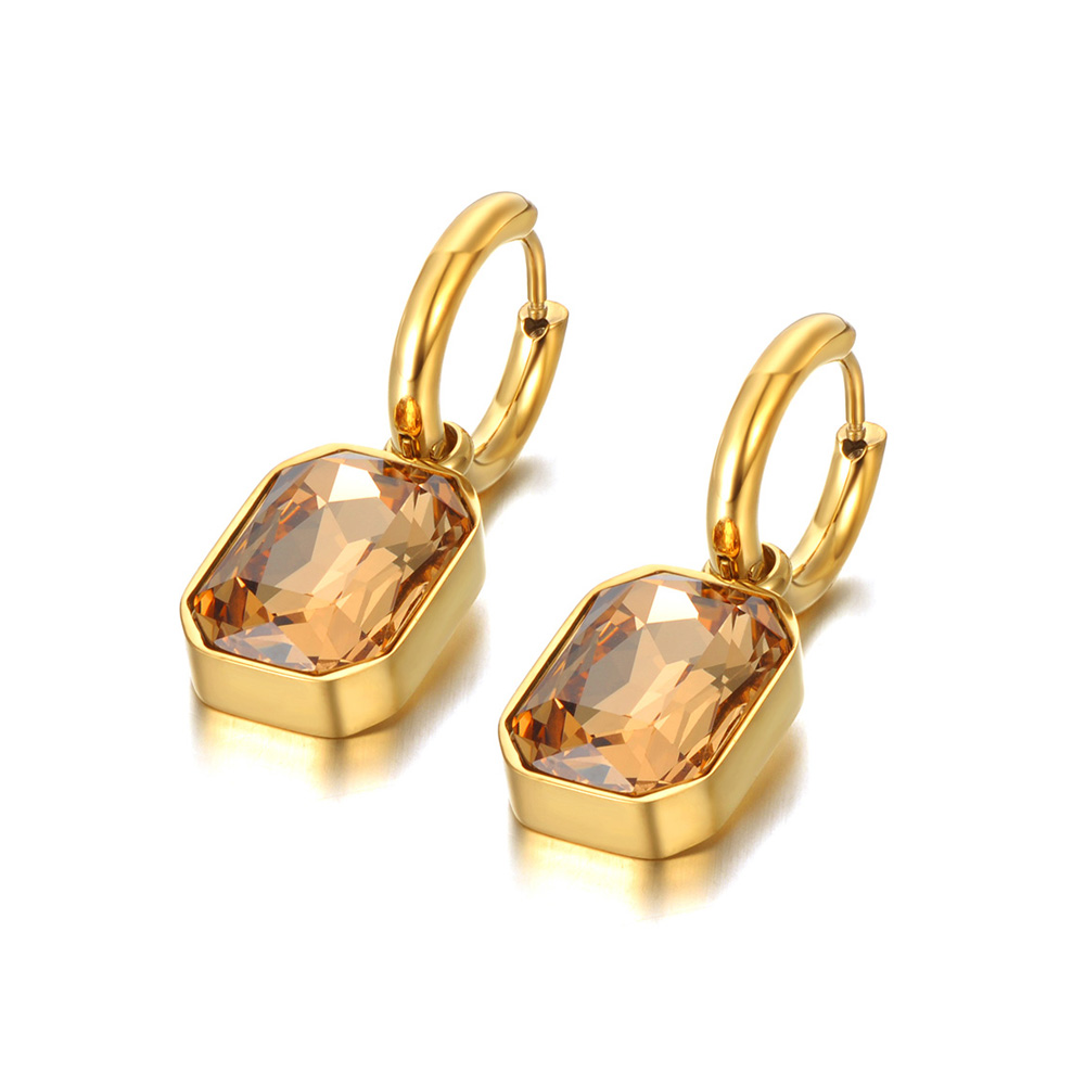 Lokaer-pendientes de aro cuadrados geométricos de acero inoxidable, aretes de cristal de circonia cúbica brillante, joyería para mujer,ьги E22115: Color amarillo dorado claro