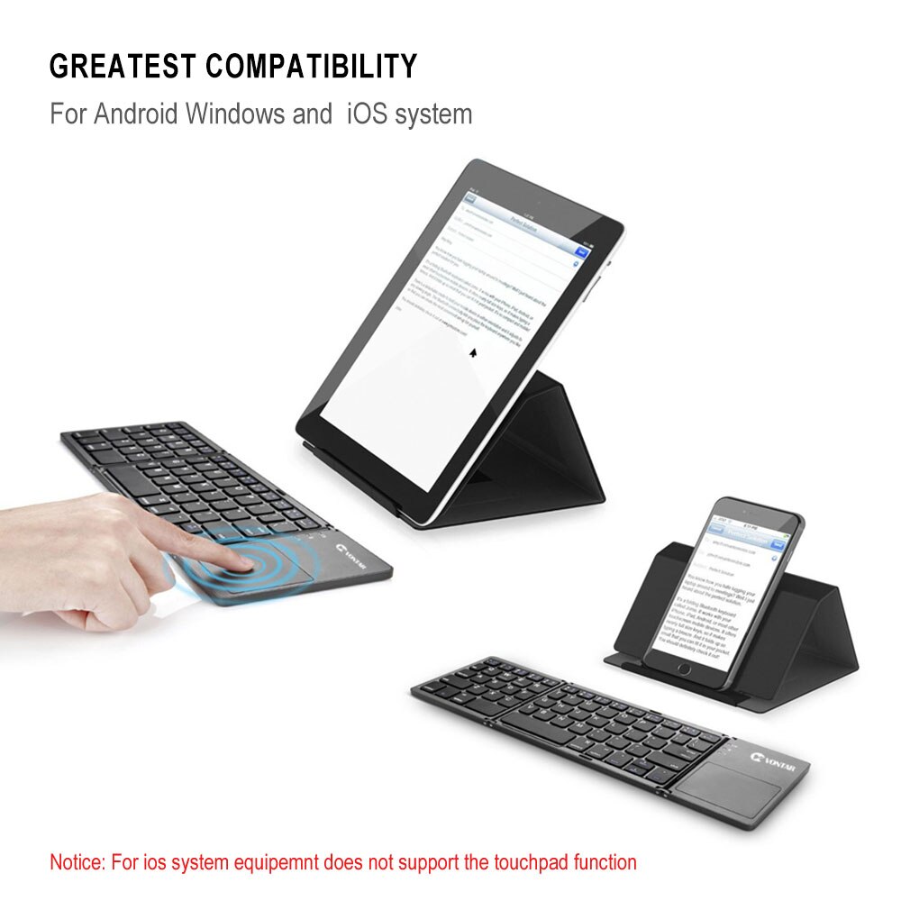 Bærbar foldbar bt russisk engelsk spansk tastatur trådløs genopladelig foldbar touchpad til ios android windows ipad tablet