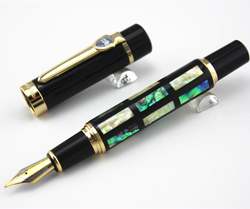 With Real Sea Shell Luxury Fountain Pen Jinhao 650 Black 18kgp Medium Nib Great Wall