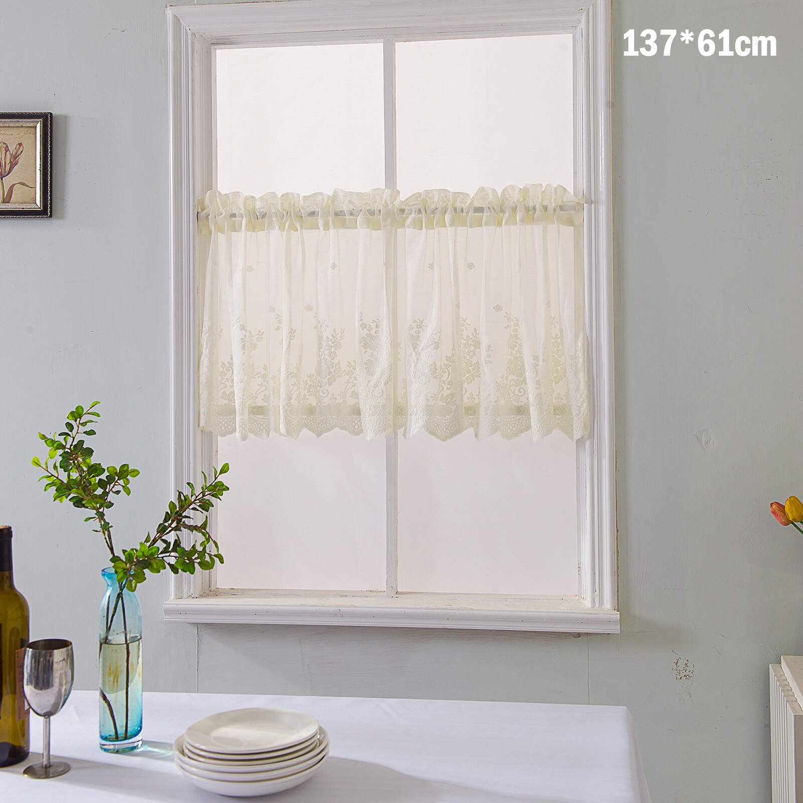 Moderne dentelle Jacquard fenêtre rideau cantonnière dentelle ourlet café court rideau pour armoires de cuisine porte chambre décor à la maison: G363265A / 137X61cm