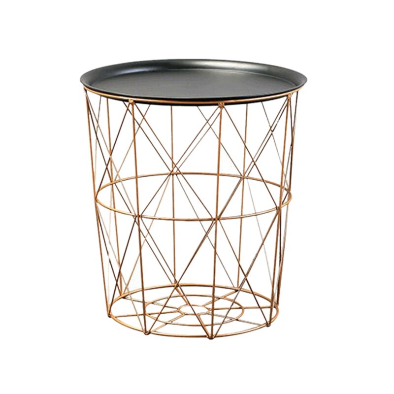 Moderne Goud Ronde Draad Metalen Opslag Mand Bijzettafel Slaapkamer Balkon Hoek Thee Tafel: Default Title