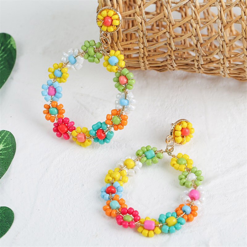 Böhmen schneiden Süssigkeit Farbe Perlen Blume Ohrring Handgemachte Runde Eeometry Ohrringe Für Frauen Partei Strand Schmuck Schmuckstück