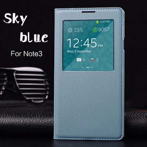 Flip Cover Leather Phone Case For Samsung Galaxy Note 3 Galaxi Not Note3 SM N900 N9000 N9005 S SM-N900 SM-N9005 Smart View Chip: Sky blue