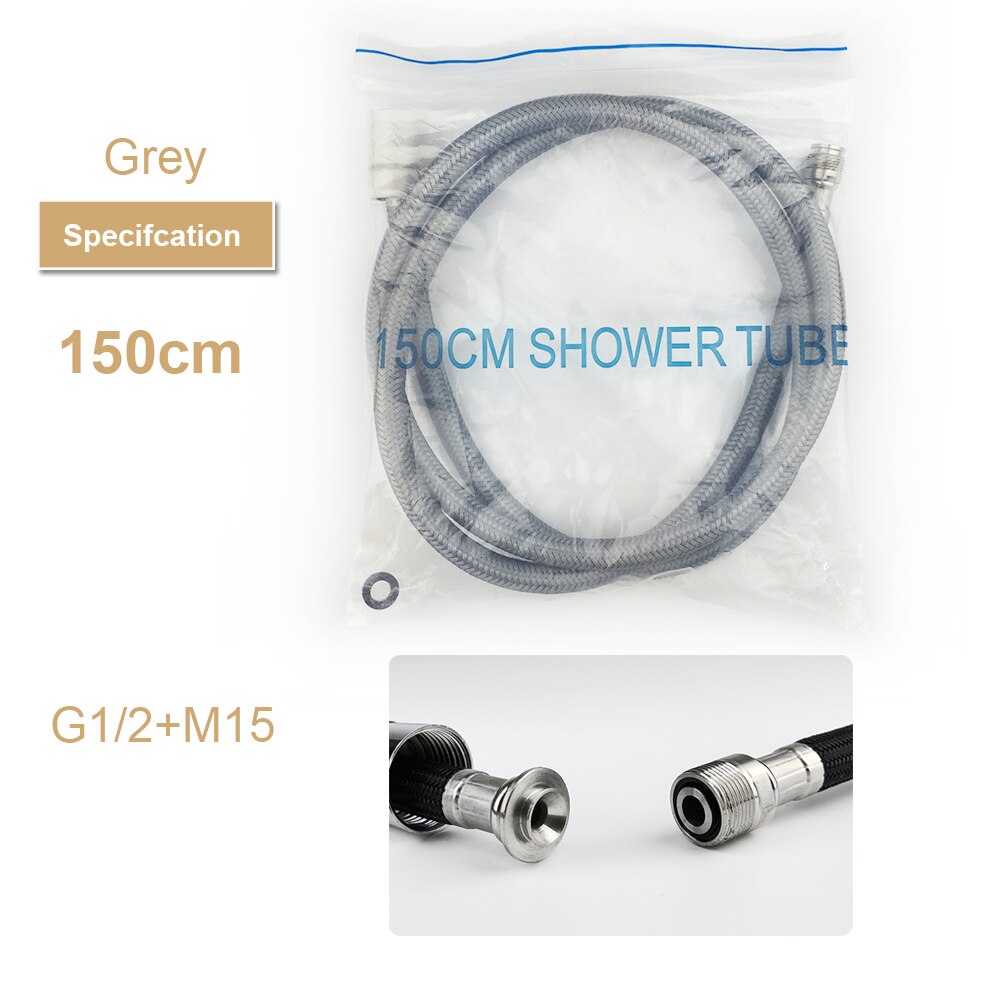 Universal G1/2 M15*1 Pull Out Kitchen Faucet Hose 80cm-150cm Nylon Braided Flexible Water Hose Black Gray Plumbing Spinning Tube: M15 Grey 150cm