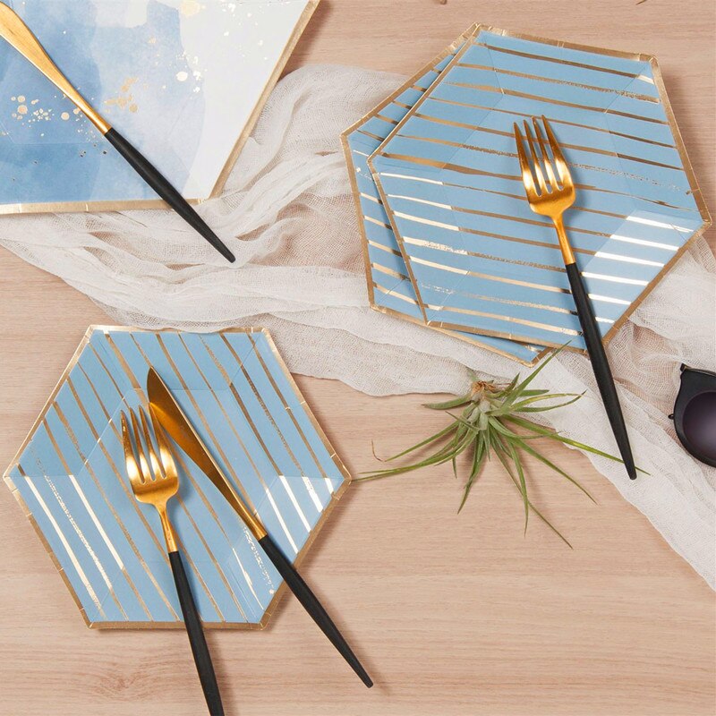 Business Party Papier Wegwerp Diner Plaat Set Birthday Party Cake Stand Milieu Picknick Servies Rietjes