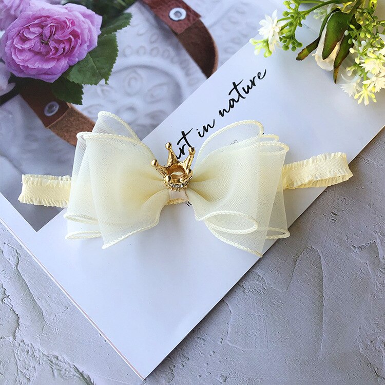Bebê meninas bowknot coroa bandana laço elástico princesa faixa de cabelo moda novo estilo crianças acessórios para o cabelo: beige 1pcs