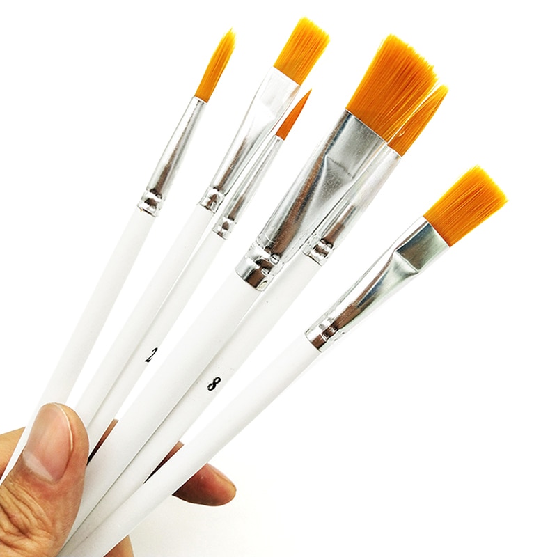 6 unids/set blanco Nylon plano aceite de pintura acrílico pintura pinceles para pintar artista suministros al por mayor de