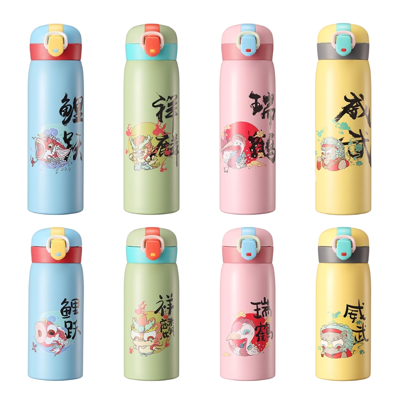 Bouteille Thermos de Style classique chinois, couvercle à rebond, tasse à thé en acier inoxydable, bouteilles d&#39;eau pour , bureau, maison, école