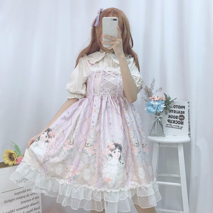 Lolita-robe d'été à bretelles pour filles, style japonais, JSK, Kawaii