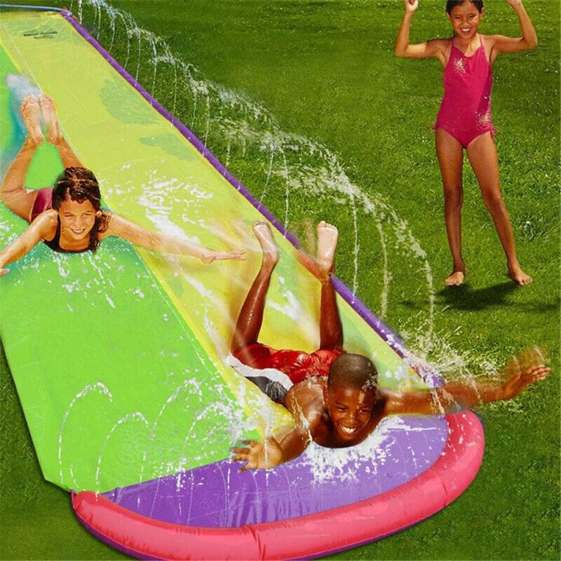 2 Kleuren Kinderen Dubbele Opblaasbare Glijbaan Outdoor Tuin Gras Ras Water Glijbaan Water Activiteit Grappig Spel Voor Baby kids