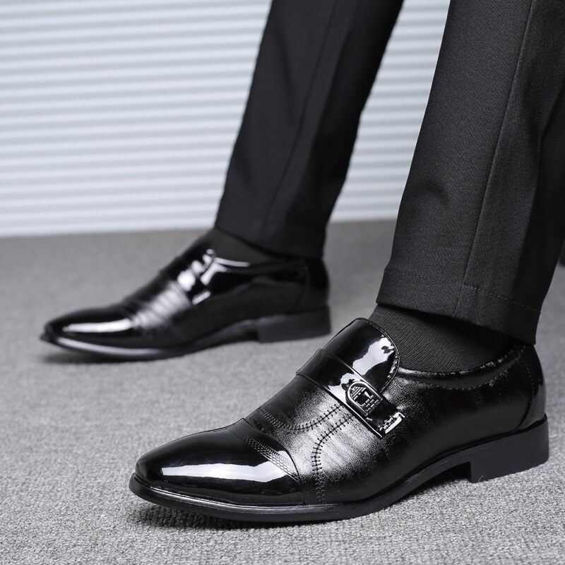 Zapatos GOODRSSON de cuero genuino de PU para hombre, trajes de Punta deslizante para hombre, zapatos de negocios para hombre, zapatos de hombre , zapatos oxfords clásicos para hombre