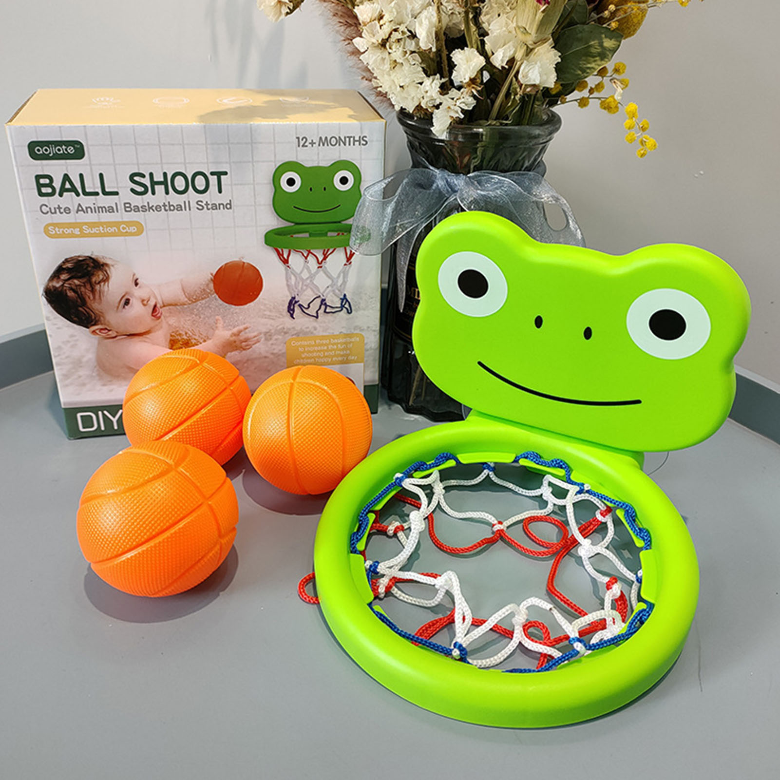 Badkamer Mini Water Spelen Douche Speelgoed Voor Kinderen Plastic Zuignap Basketbal Mesh Netto Manden Bad Game Speelgoed