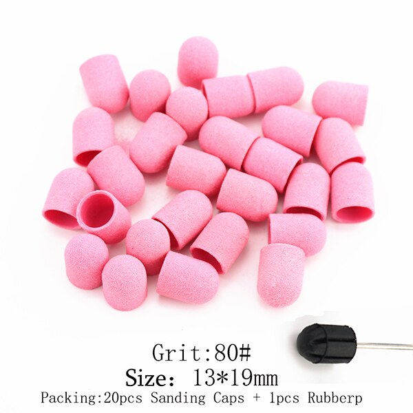 Tampas de plástico para lixar o pé, base rosa, cuidados de pedicure, polimento, areia, acessórios para broca, ferramenta de cutícula dos pés 13, 20 peças * 19mm: 80 Grit (13   19)