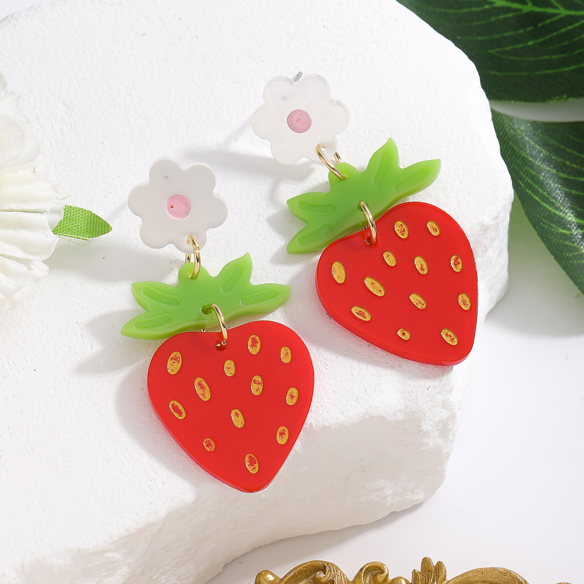 dessin animé coloré banane fraise pastèque boucles d'oreilles pour les femmes acrylique été plage fruits fête bijoux: Bronze