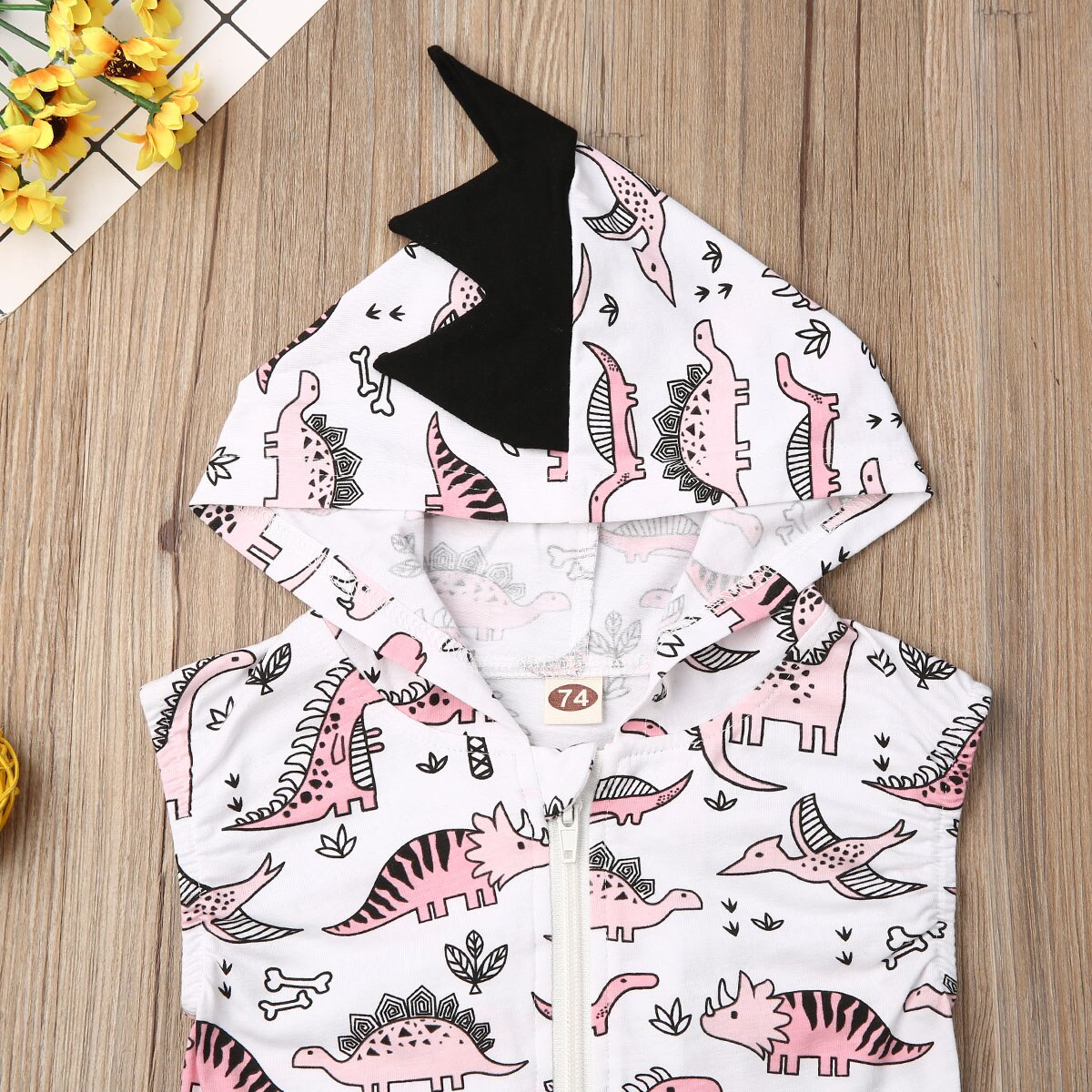 2019 Bebê Roupas de Verão Infantil Kid Menina Do Menino Do Bebê Dinossauro Romper Jumpsuit Outfit 3D Moletom Com Capuz Sem Mangas Animais Roupas de Impressão