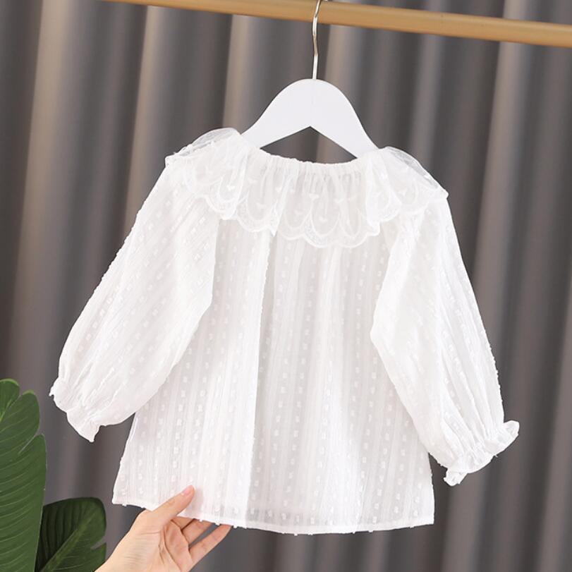 Forår efterår baby småbørn skole piger hvid bluse børn blonde skjorte børn tøj langærmet bomuld pige toppe og bluser