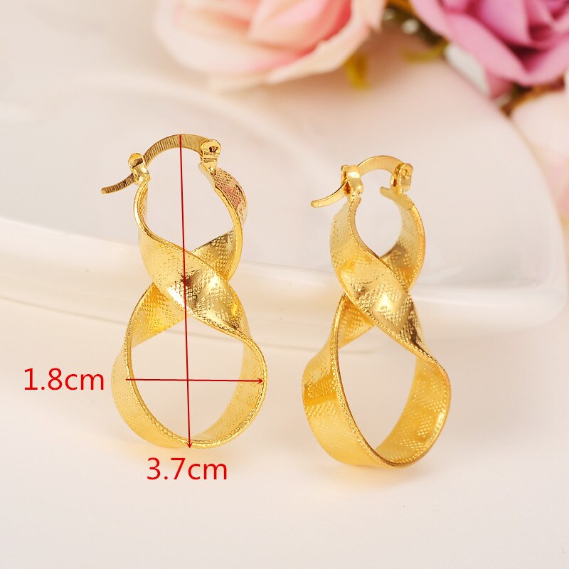 African Earrings Women 14 k Yellow Solid Gold Filled Number 8 Lucky Earrings Infinity Jewelry,Ethiopian/Arab/Middle East Nigeria