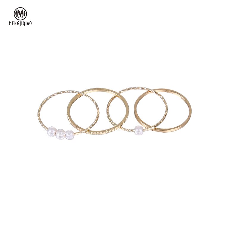 MENGJIQIAO 4 unids/set Vintage perla nudillo anillos de mano para las mujeres de anillos de Metal dedo anillo accesorios joyería