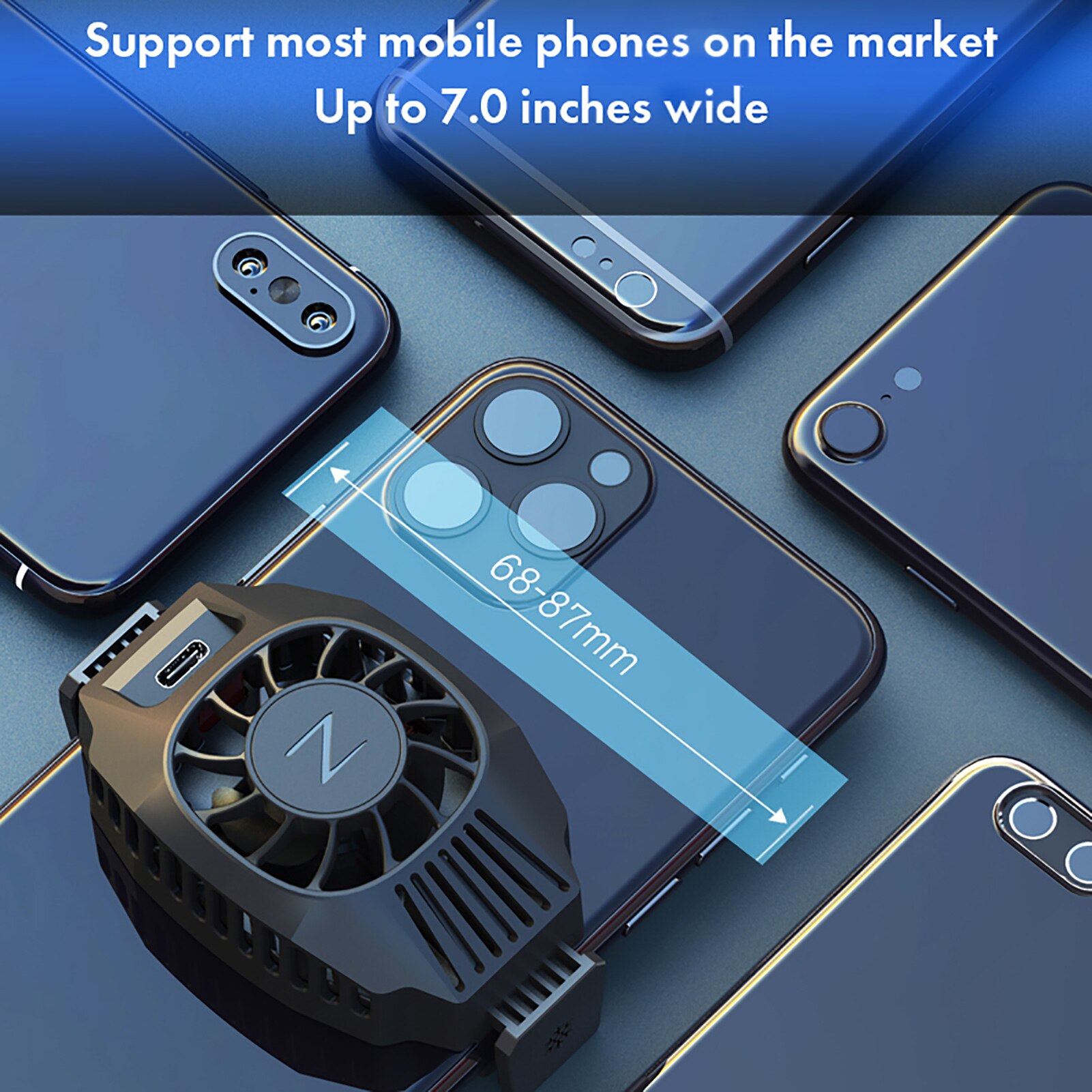 Phone Cooler Radiator With Wireless Charging 10W For IOS & Android Phone-Cooling Fan For 4 To7 Inch Gaming Phone Heat Radiation