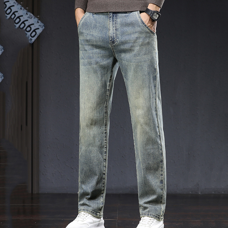 Pantalones vaqueros rectos para hombre, Jeans lavados de , elásticos, informales, versátiles, de , clásicos, primavera y otoño
